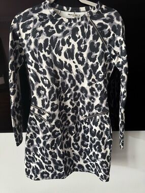 Zara Black and White Leopard-Print Long Sleeve Dress